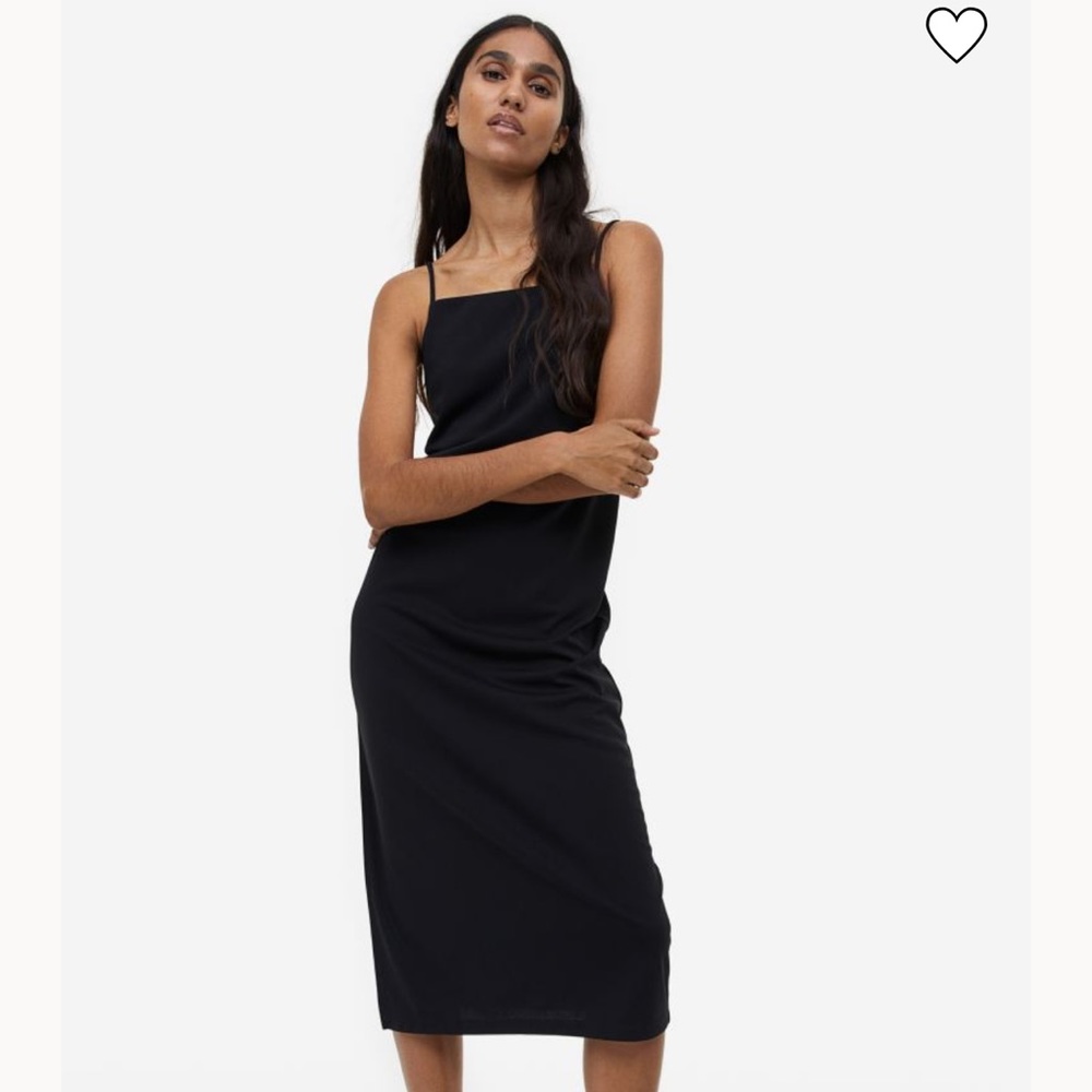 NWT H & M draped neckline open back silky satin slit midi spaghetti strap dress